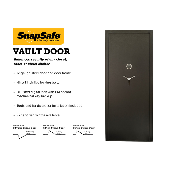 SnapSafe® 75419 32-Inch Out-Swing Vault Door – Black